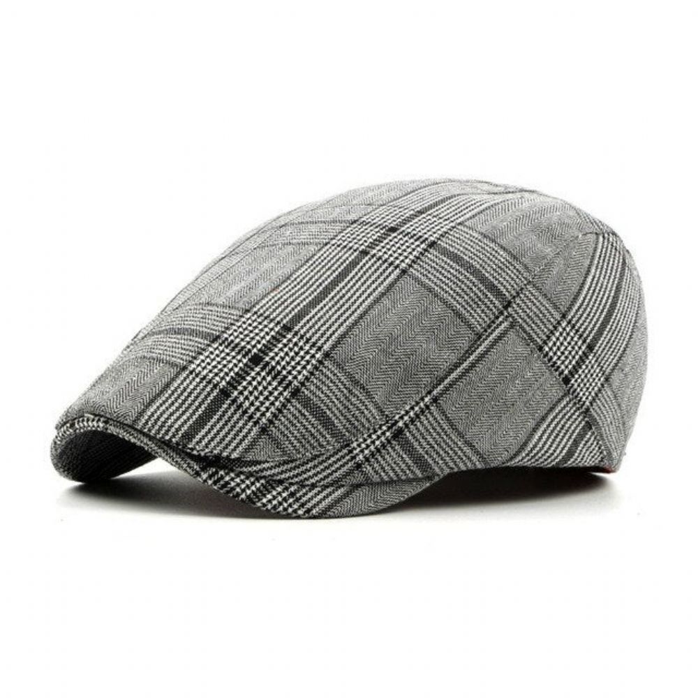 Cotton Blend Plaid Newsboy Cap