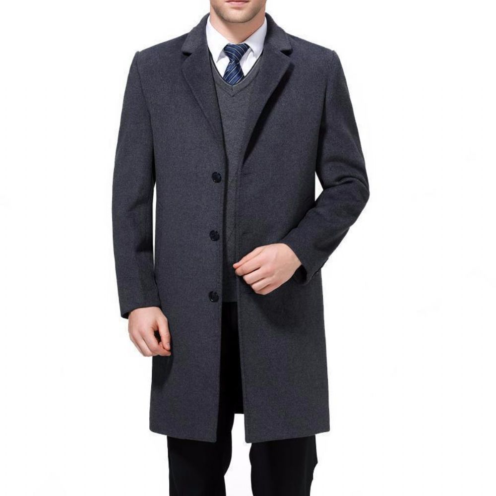 Business-man Wool Blend Pea Overcoat