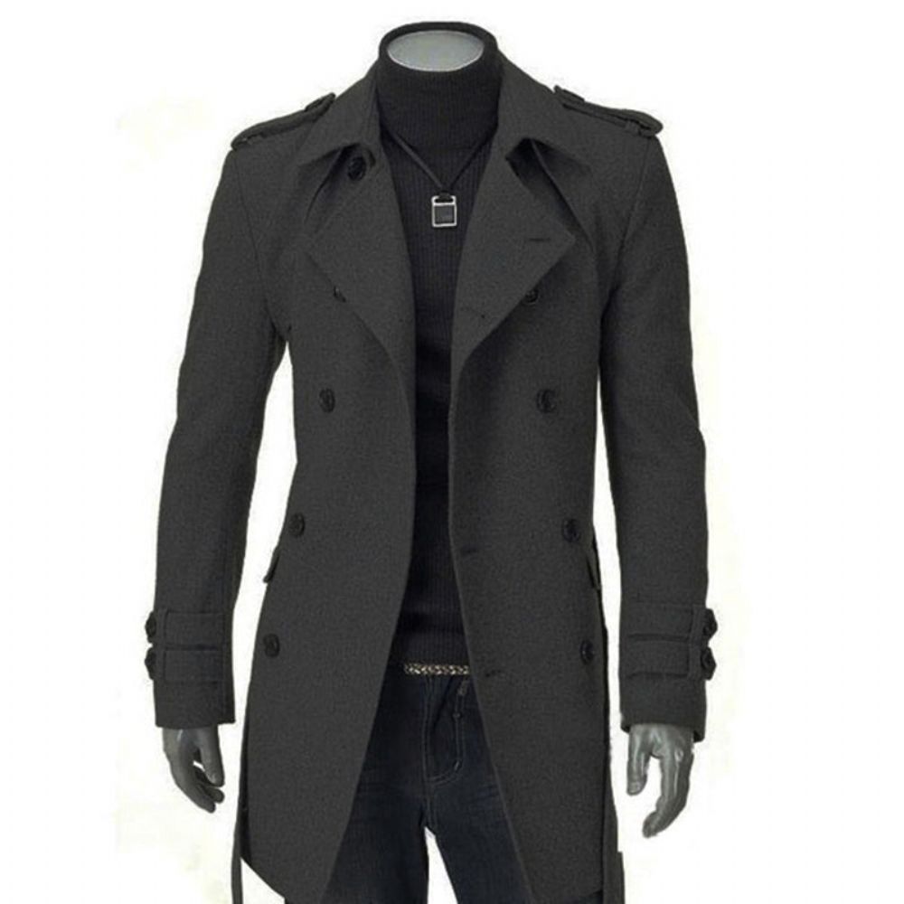 Faux Wool Trench Business Lang Frakk