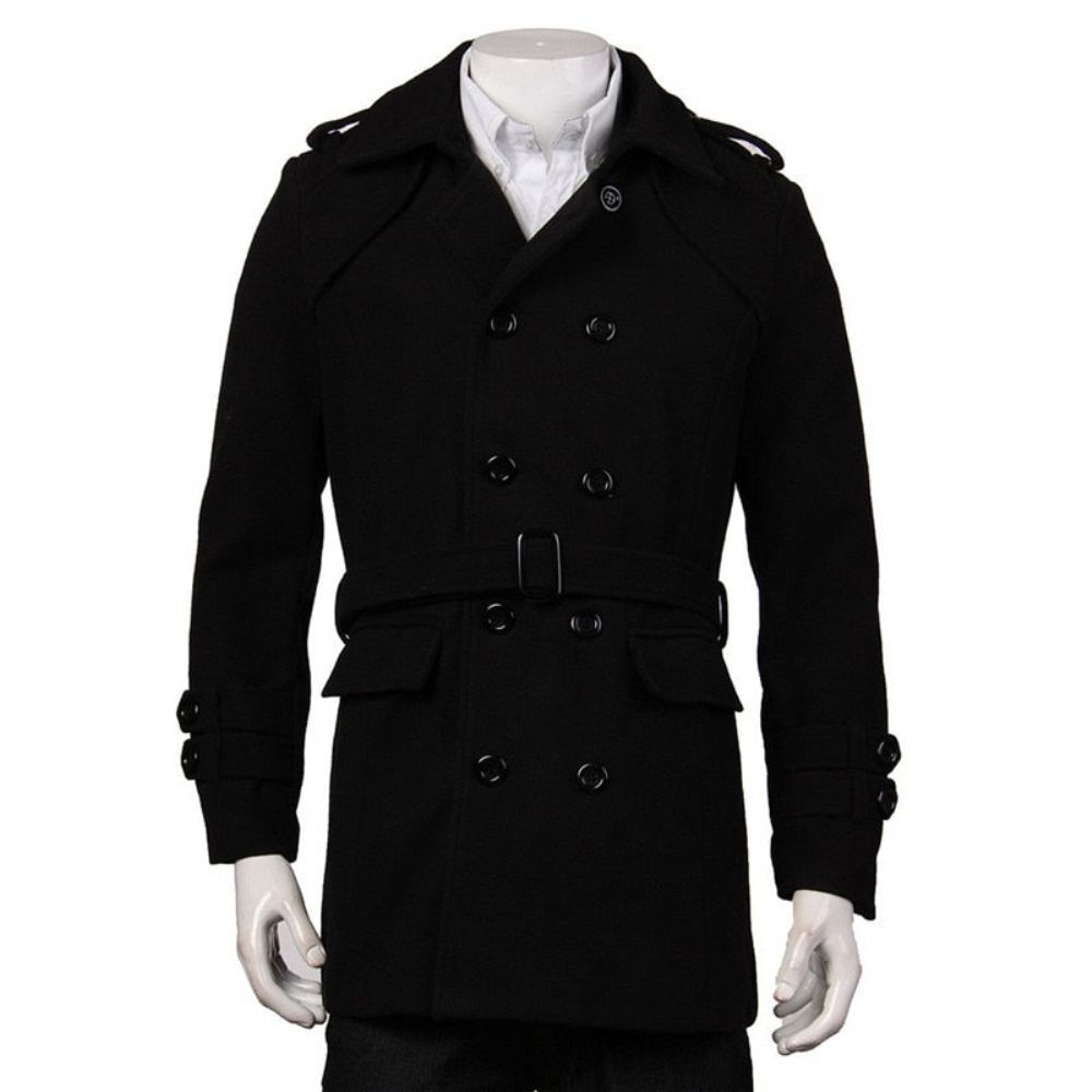 Faux Wool Trench Business Lang Frakk