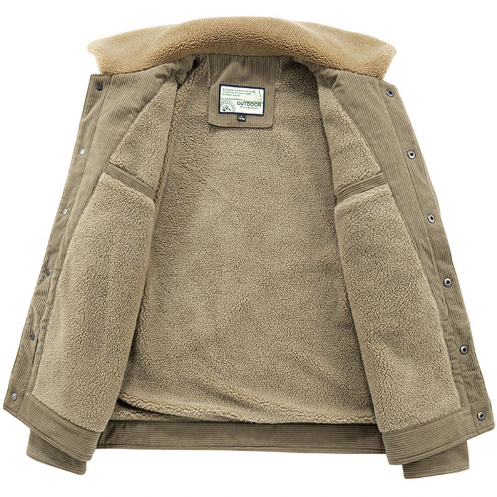 Varm Windbreaker Pelskrage Corduroy-jakke