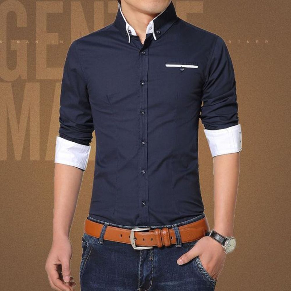 Cotton Slim Fit Langermet Dress Shirt