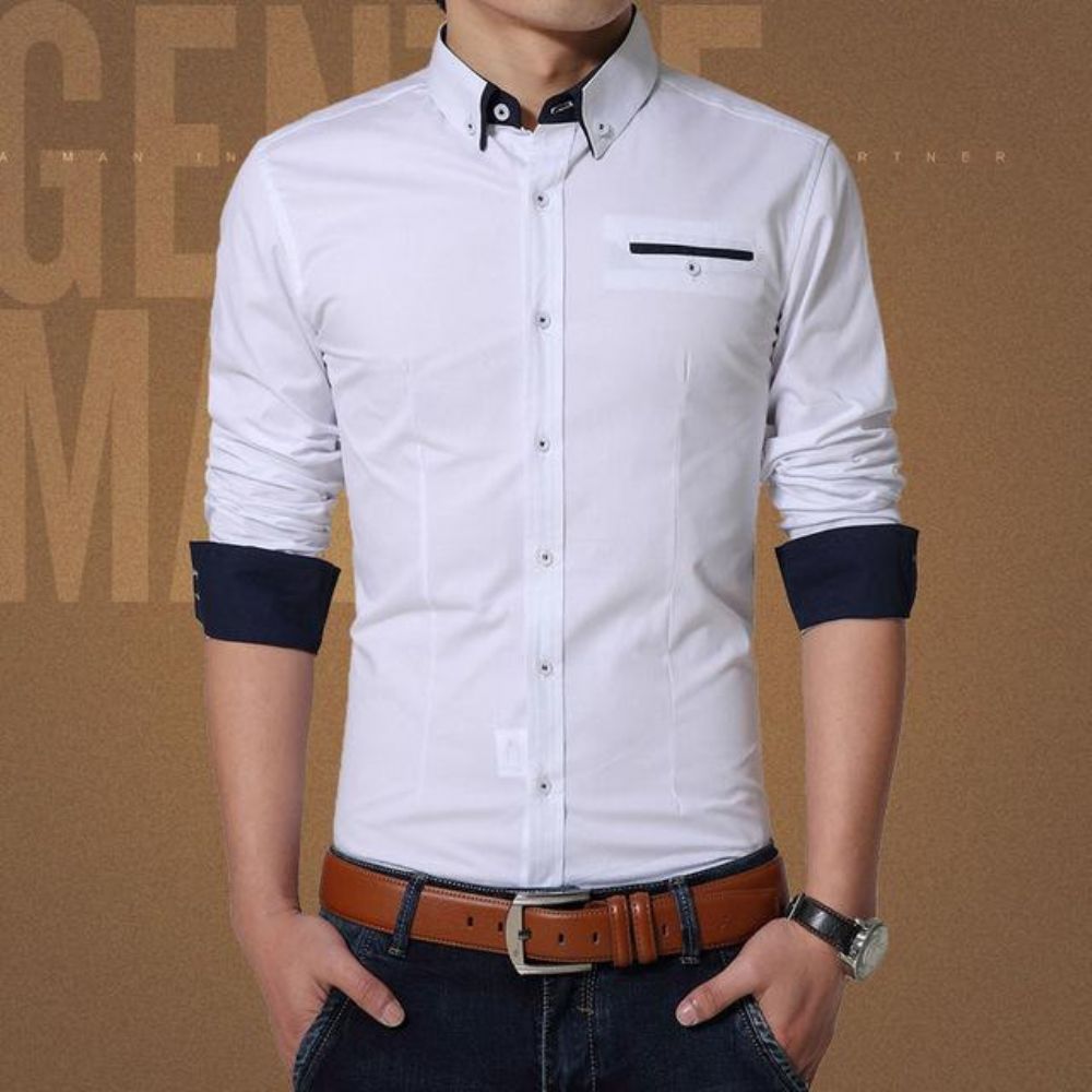 Cotton Slim Fit Langermet Dress Shirt