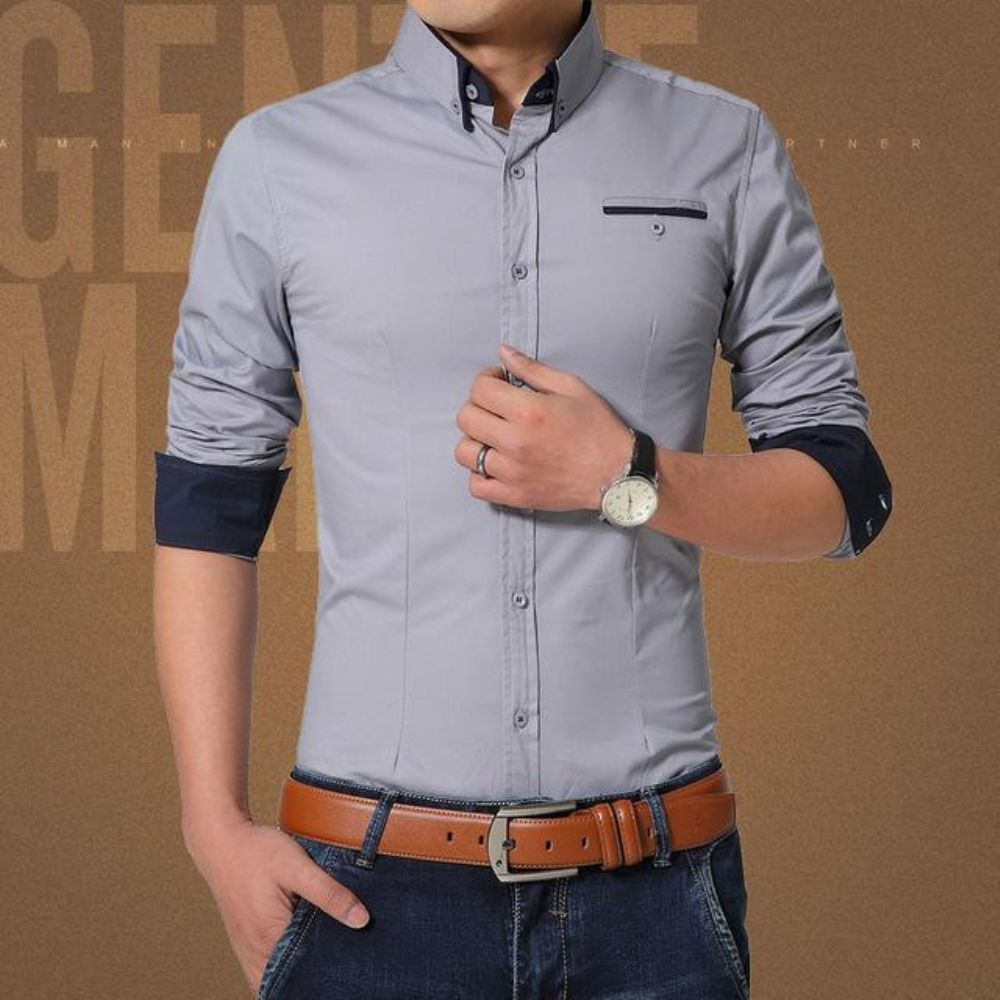 Cotton Slim Fit Langermet Dress Shirt