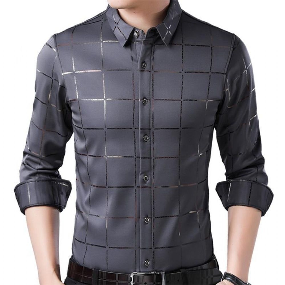 Merke Luxury Rutete Langermet Slim Fit Dress Shirt