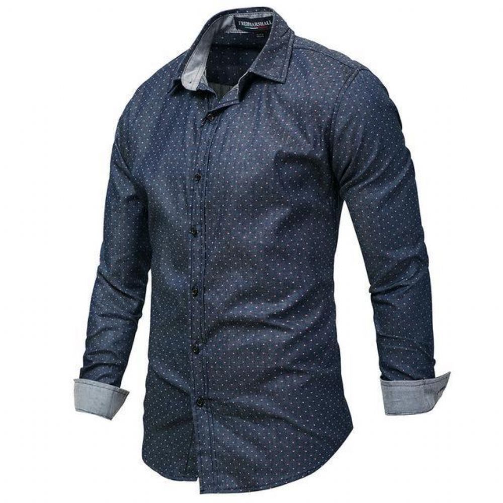 Polka Dot Denim Dress Shirt