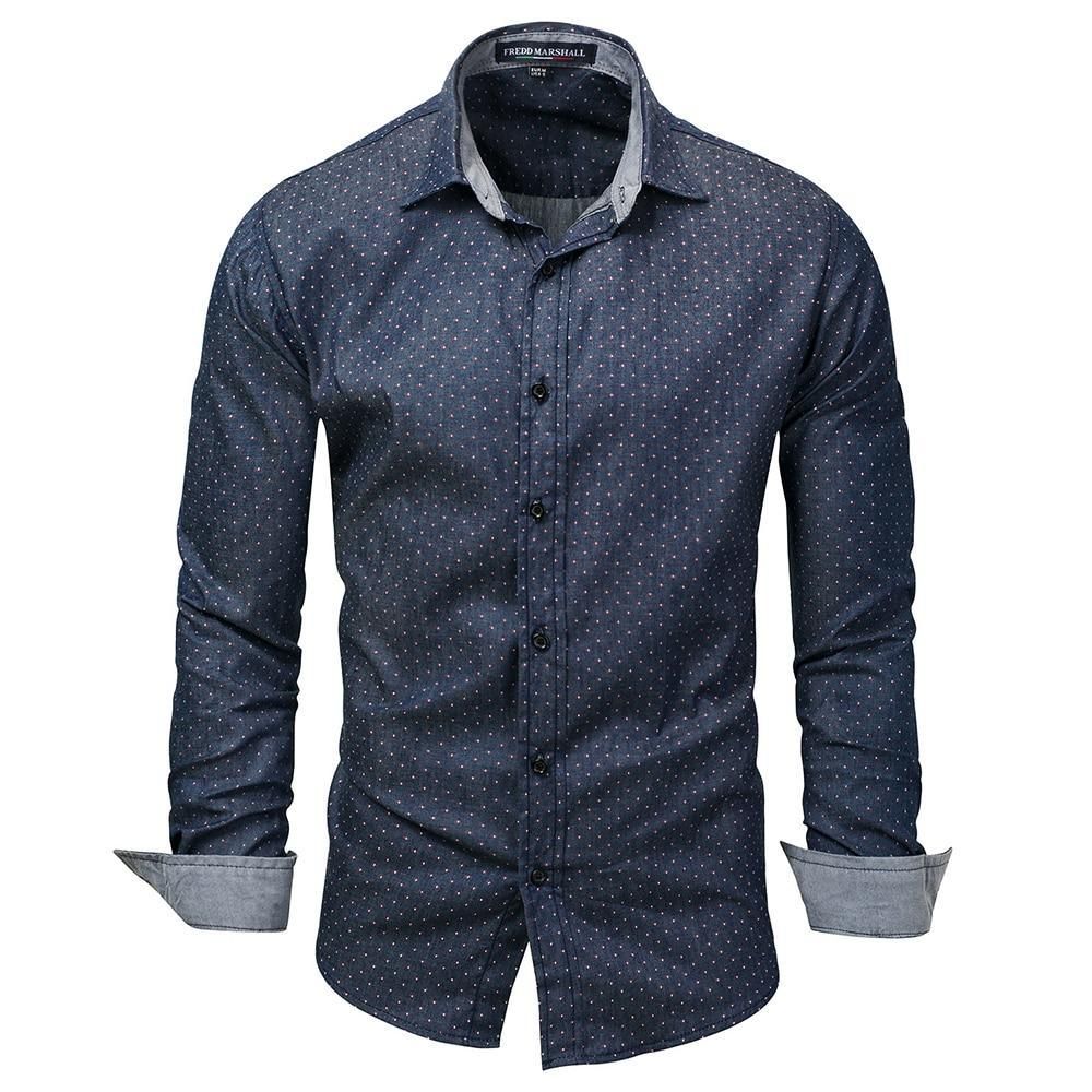 Polka Dot Denim Dress Shirt