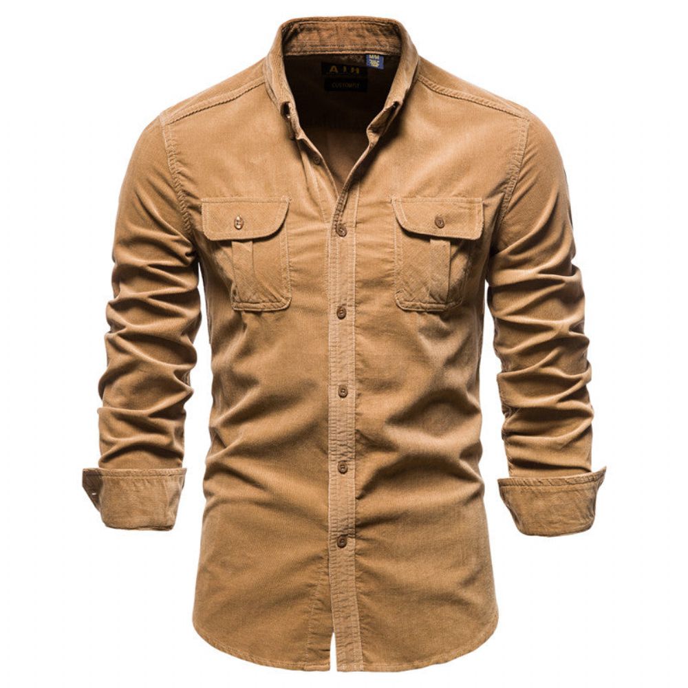 Single Breasted Corduroy Menn Casual Skjorte