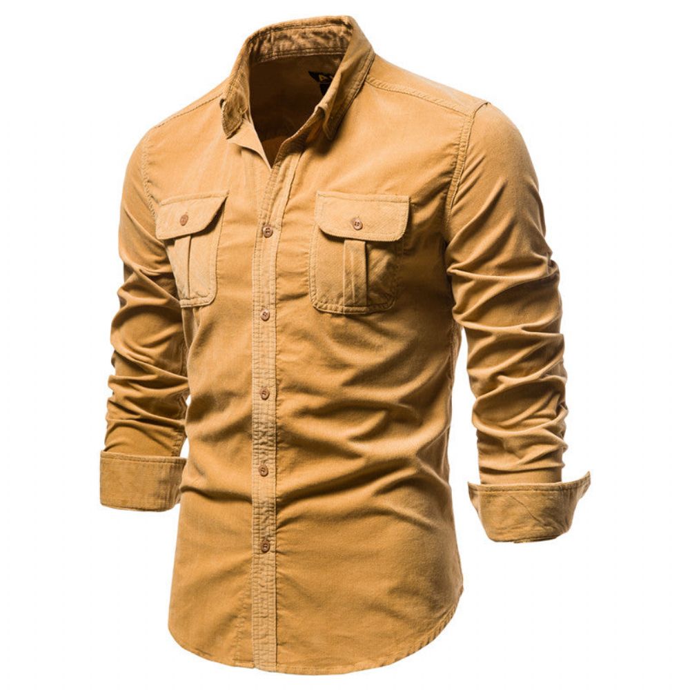 Single Breasted Corduroy Menn Casual Skjorte