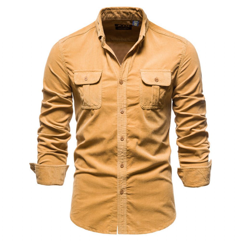 Single Breasted Corduroy Menn Casual Skjorte